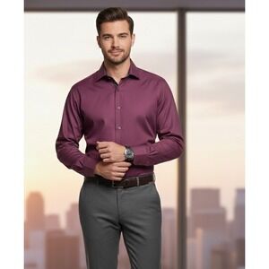 Paul Fredrick Mens 16.5x34 Long Sleeve Collared Classic Fit Button Up T-Shirt